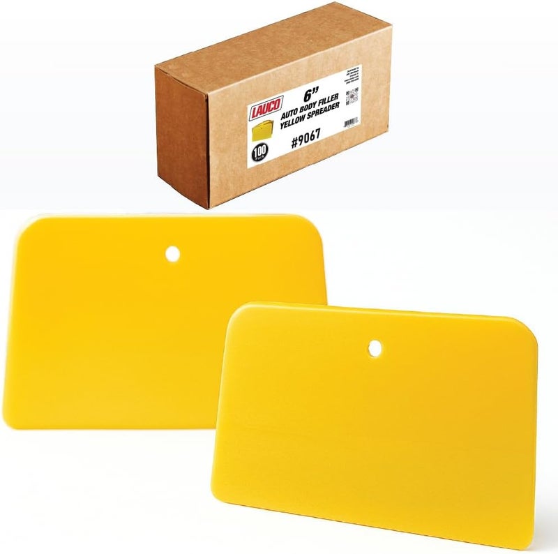 LAUCO Auto Body Filler Yellow Spreaders (Pack of 100) - Size 6" Reusable Plastic Spreader for Automotive Fillers, Putties, Glazes, Caulks and Paint - Easy Application (6") - Image 1